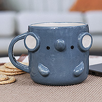 Ceramic mug, 'Elephant Morning' - Handcrafted Glazed Ceramic Elephant Mug from Thailand