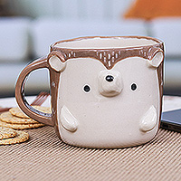 Ceramic mug, 'Porcupine Morning' - Thai Handcrafted 9 oz Glossy-Finished Ceramic Porcupine Mug