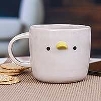 Ceramic mug, 'Duck Morning' - Whimsical Handcrafted Ceramic Duck Mug with Glossy Finish