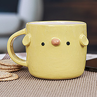 Ceramic mug, 'Chick Morning' - Fair Trade 9 oz Thai Ceramic Chick Mug with Glossy Finish