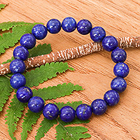 Lapis lazuli beaded stretch bracelet, 'Cool Mist' - Handcrafted Thai Lapis Lazuli Beaded Stretch Bracelet