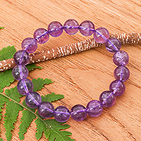 Amethyst beaded stretch bracelet, 'Sweet Mist' - Handcrafted Amethyst Beaded Stretch Bracelet from Thailand