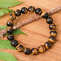 Tiger's eye beaded stretch bracelet, 'Vibrant Mist' - Stretch Bracelet with Tiger's Eye Beads Handmade in Thailand