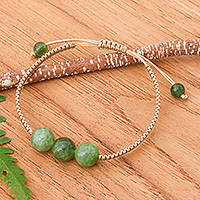 Tourmaline macrame pendant bracelet, 'Magical Forest' - Adjustable Green Tourmaline Macrame Pendant Bracelet