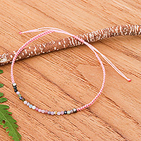 Tourmaline beaded macrame pendant bracelet, 'Colorful Delicacy' - Adjustable Tourmaline Beaded Macrame Pendant Bracelet