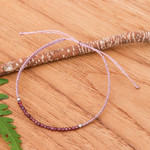 Garnet beaded macrame pendant bracelet, 'Chic Delicacy' - Adjustable Garnet Beaded Macrame Pendant Bracelet