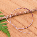 Garnet beaded macrame pendant bracelet, 'Chic Delicacy' - Adjustable Garnet Beaded Macrame Pendant Bracelet