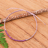 Sillimanite beaded macrame pendant bracelet, 'Precious Delicacy' - Adjustable Sillimanite Beaded Macrame Pendant Bracelet