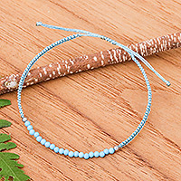 Reconstituted turquoise beaded macrame pendant bracelet, 'Sky Delicacy' - Reconstituted Turquoise Beaded Macrame Pendant Bracelet