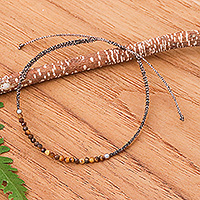 Tiger's eye beaded macrame pendant bracelet, 'Warm Delicacy' - Tiger's Eye Pendant Bracelet with Patterned Macrame Cord