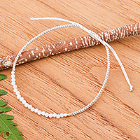 Quartz beaded macrame pendant bracelet, 'Winter Delicacy' - Light Grey Macrame Cord Rutilated Quartz Pendant Bracelet