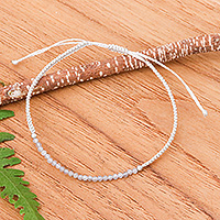 Moonstone beaded macrame pendant bracelet, 'Exquisite Delicacy' - Adjustable Moonstone Pendant Bracelet with Grey Macrame Cord