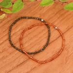 Moonstone and chalcedony beaded stretch bracelets, 'Double Vibrancy' (pair) - 2 Thai-Made Moonstone Chalcedony Beaded Stretch Bracelets