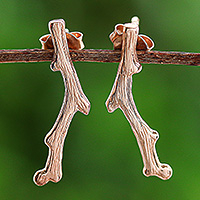 Rose gold-plated drop earrings, 'The Rose Timber' - 18k Rose Gold-Plated Timber Drop Earrings Made in Thailand