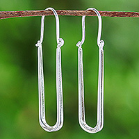 Sterling silver hoop earrings, 'Grand Class' - Thai-Made Minimalist Sterling Silver Oblong Hoop Earrings