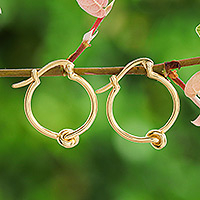 Gold-plated hoop earrings, 'Tied Glamour' - Avant-Garde 18k Gold-Plated Hoop Earrings Made in Thailand