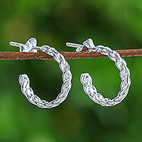 Sterling silver half-hoop earrings, 'Curled Times' - High-Polished Rope-Shaped Sterling Silver Half-Hoop Earrings