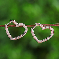 Rose gold-plated hoop earrings, 'Dulcet Beats' - Artisan-Made Heart-Shaped 18k Rose Gold-Plated Hoop Earrings