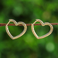 Gold-plated hoop earrings, 'Victorious Beats' - Heart-Shaped 18k Gold-Plated Hoop Earrings Made in Thailand