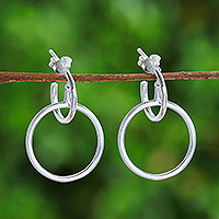 Sterling silver dangle earrings, 'Ethereal Life' - Thai Modern High-Polished Sterling Silver Dangle Earrings