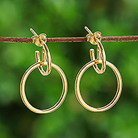 Gold-plated dangle earrings, 'Victorious Life' - Abstract 18k Gold-Plated Dangle Earrings Crafted in Thailand