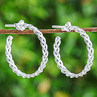 Sterling silver half-hoop earrings, 'Utopian Ropes' - Minimalist-Inspired Sterling Silver Rope Half-Hoop Earrings