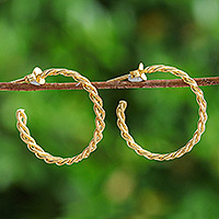 Gold-plated half-hoop earrings, 'Arcadian Ropes' - Rope-Shaped 18k Gold-Plated Half-Hoop Earrings from Thailand