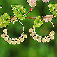 Gold-plated half-hoop earrings, 'Palatial Dots' - Thai-Made High-Polished 18k Gold-Plated Half-Hoop Earrings