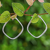 Sterling silver hoop earrings, 'Sides of Utopia' - Thai Artisan-Made Minimalist Sterling Silver Hoop Earrings