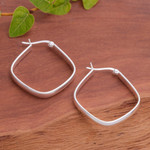Sterling silver hoop earrings, 'Sides of Utopia' - Thai Artisan-Made Minimalist Sterling Silver Hoop Earrings