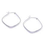 Sterling silver hoop earrings, 'Sides of Utopia' - Thai Artisan-Made Minimalist Sterling Silver Hoop Earrings