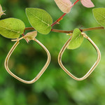 Gold-plated hoop earrings, 'Sides of Arcadia' - Geometric 18k Gold-Plated Hoop Earrings Crafted in Thailand