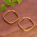 Gold-plated hoop earrings, 'Sides of Arcadia' - Geometric 18k Gold-Plated Hoop Earrings Crafted in Thailand