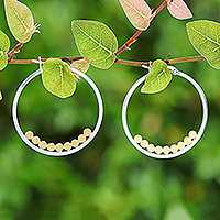 Gold-accented hoop earrings, 'Gleaming Thoughts' - Thai-Made 18k Gold-Accented Sterling Silver Hoop Earrings