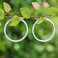 Sterling silver hoop earrings, 'One Thought' - Minimalist-Inspired Polished Sterling Silver Hoop Earrings