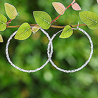 Sterling silver beaded hoop earrings, 'New Nimbus' - Avant-Garde Geometric Sterling Silver Beaded Hoop Earrings