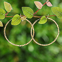 Gold-plated beaded hoop earrings, 'Jubilant Nimbus' - Geometric 18k Gold-Plated Beaded Hoop Earrings from Thailand