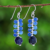 Glass beaded dangle earrings, 'Bilberries' - Bilberry-Inspired Glass Beaded Dangle Earrings from Thailand