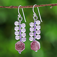 Glass beaded dangle earrings, 'Elderberries' - Artisan-Made Glass Beaded Elderberry-Shaped Dangle Earrings