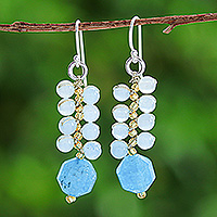 Glass beaded dangle earrings, 'Blueberries' - Fair Trade Thai-Made Glass Beaded Blueberry Dangle Earrings