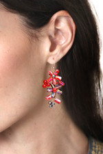 Quartz and glass beaded dangle earrings, 'Fire Spring' - Thai-Made Floral Red Quartz and Glass Beaded Dangle Earrings