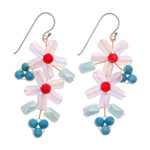 Quartz and howlite beaded dangle earrings, 'Zephyr Spring' - Blue and White Quartz and Howlite Beaded Dangle Earrings