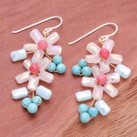 Quartz and howlite beaded dangle earrings, 'Zephyr Spring' - Blue and White Quartz and Howlite Beaded Dangle Earrings