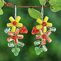 Quartz and glass beaded dangle earrings, Solar Spring