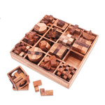 Wood puzzle set, 'Logical Challenges' (set of 16) - Set of 16 Wood Logic Puzzles with Box Crafted in Thailand