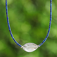 Lapis lazuli beaded pendant necklace, Leafy Dream