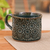 Ceramic cup, 'Floral Shadows' - Glazed Floral Mosaic-Themed Ceramic Cup in Black and Green