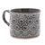 Ceramic cup, 'Floral Shadows' - Glazed Floral Mosaic-Themed Ceramic Cup in Black and Green