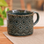 Ceramic cup, 'Floral Shadows' - Glazed Floral Mosaic-Themed Ceramic Cup in Black and Green