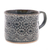 Ceramic cup, 'Floral Shadows' - Glazed Floral Mosaic-Themed Ceramic Cup in Black and Green